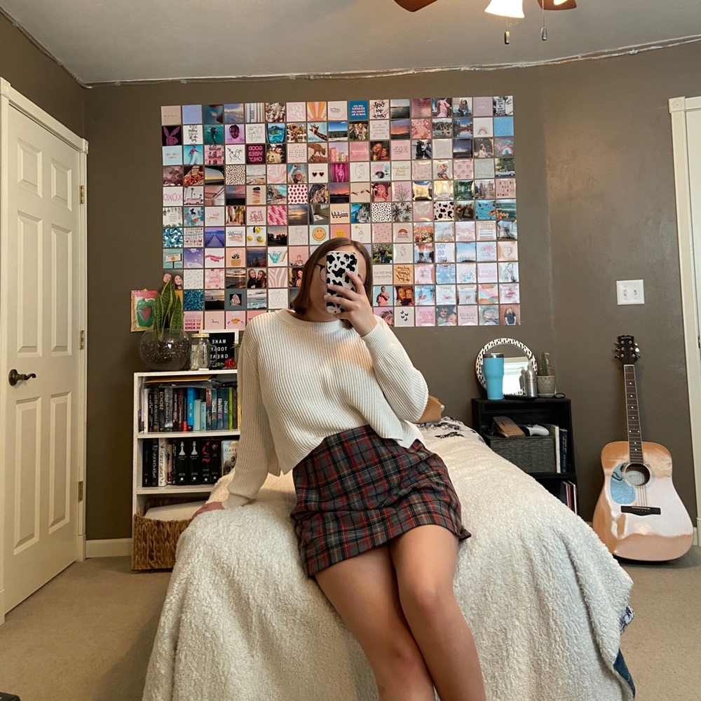 Plaid Mini Skirt Red Black and Grey